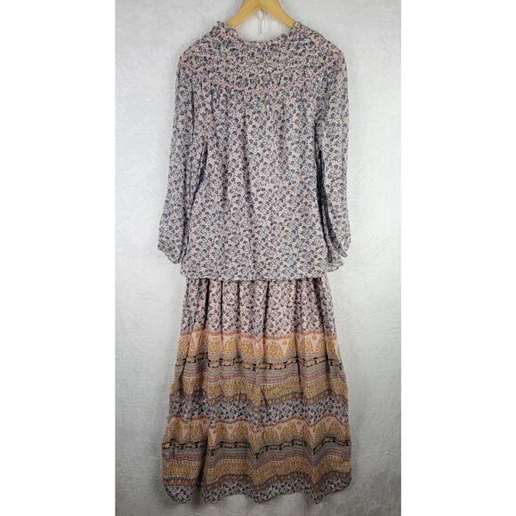 J Jill Medium Tall 2 Pc Blouse Maxi Skirt Set Bohemian Floral Cottagecore - Picture 2 of 11